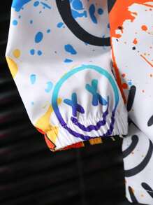 SHEIN 1pc Young Boy Casual Street Graffiti Printed Long Sleeve Jacket, Fashion Leisure Design, Suitable For 4-7 Years Old Boys To Wear Daily, Summer Fall Winter