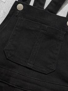 SHEIN Young Boys' Street Cool Bear And Letter Pattern High Elasticity Skinny Black Denim Overalls Jumpsuit ,Casual And Versatile For Young Boys Fall/Winter Clothes - Black - View 4