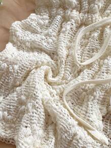 Soleia 度假性感细肩带镂空露背上衣，纹理面料，海滩，夏季，波西米亚风，度假，钩针编织，亚麻