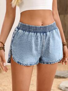 Breezaya 女士松紧腰宽松休闲百搭牛仔短裤