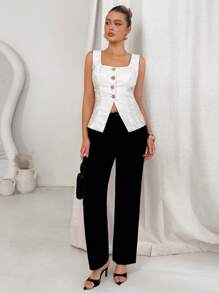 Lavishia Women's Sleeveless Solid Color Square Collar Button Front Elegant Blouse, Summer  Business Casual Woman  Work Clothes Women  Office Outfits For Women    Business Casual  Business Women Attire      Professional Women Clothes    White Blouse  Airport Outfit For Women  Teacher   Teacher Outfits For Women   Blouse  Fall Women Clothes Fall Clothes Back To School Clothes  Back To School   Y2k  Old Money Style Women Work Clothes Women   Business Casual Woman Work Office Wear Women  Airport Outfit