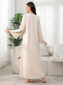 SHEIN Najma Women's Casual Loose Floral Neck Long Modest Dress - Beige - View 2