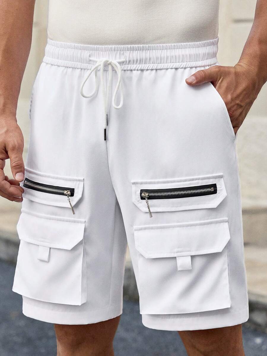 Manfinity VCAY 男士休闲多口袋抽绳腰直筒工装短裤男士带口袋短裤