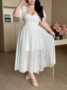 Flirla Elegant Lace Ruffle Sleeve Dress, Flattering Waistline Design, Fashionable & Chic, Beautiful For Vacation, Sundress, Birthday Party, Beach, Summer - White - View 7