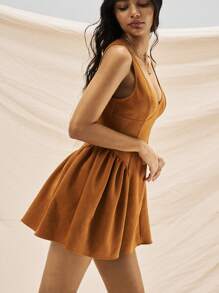 Easelle Vestido feminino marrom com decote profundo e corte slim, cintura alta, para acampamento e atividades ao ar livre - Castanho - Ver 6