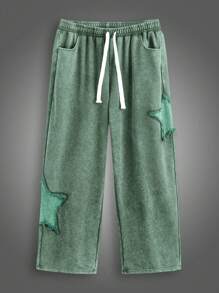 Manfinity VCAY Plus Size Men's Loose Streetwear Five-Pointed Star & Embroidered Snowflake Long Sweatpants