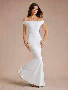SHEIN Tall Váy dài bó sát hở lưng gợi cảm mùa cưới màu trắng cho nữ, tiệc hẹn hò phù hợp cho kỳ nghỉ hè - trắng - Xem 5