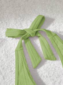 SHEIN MOD 领口系带前褶皱针织提花粉色泳衣上衣 - 綠色 - 查看 5