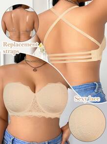 NudeFit Sujetador con relleno, encaje negro y aros de acero para tallas grandes, sujetador push-up sexy con tirantes ajustables y desmontables, cierre cruzado en la espalda
