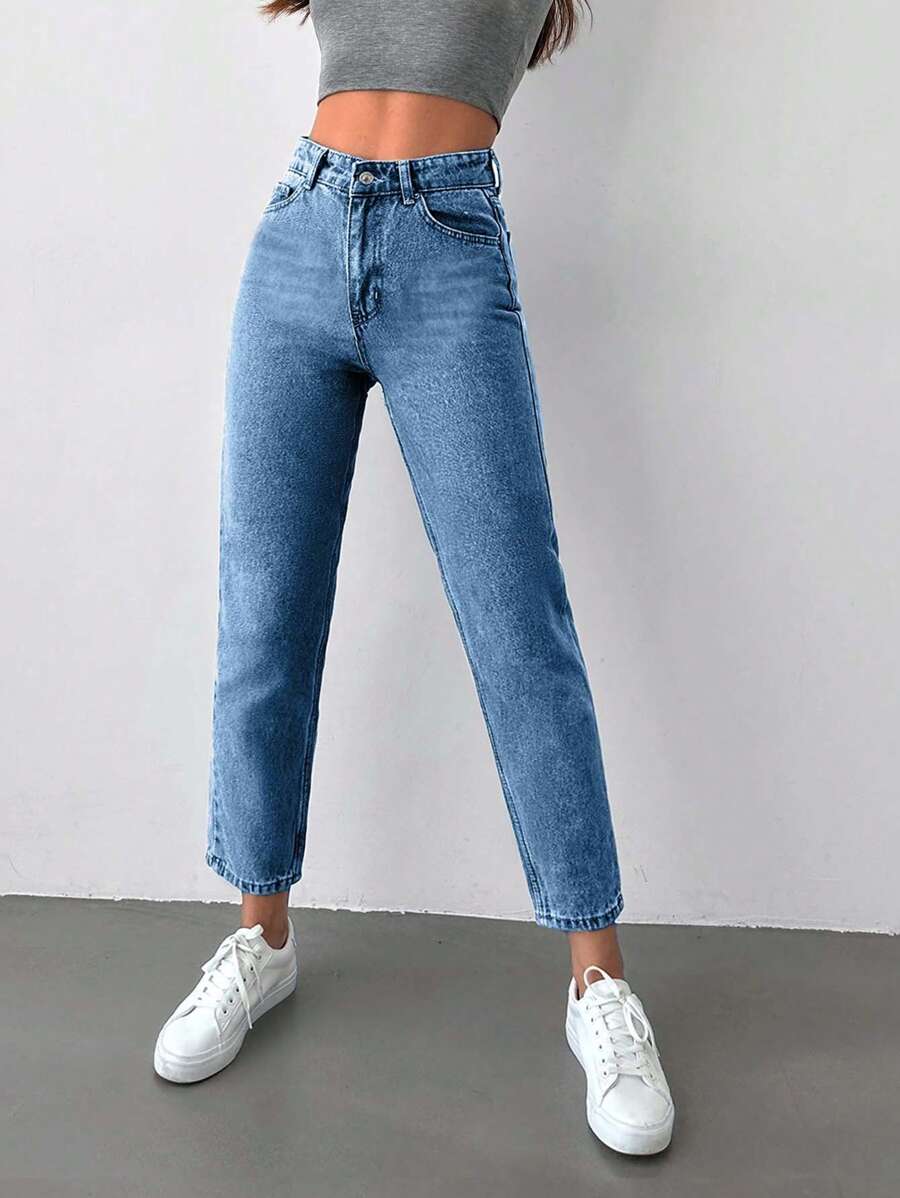 EURMUSE Cao eo Quần jean Mom Fit - Rửa nhẹ - Xem 1