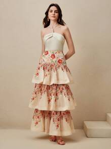 Anewsta Minifalda de alta calidad con estampado digital floral, sexy y exagerado de encaje, para el verano y la playa