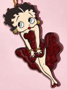 Betty Boop x SHEIN Porte-clés à pampille mode et élégant 3D en alliage brillant de cerise, pendentif de sac de dessin animé mignon
