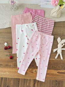SHEIN Vintaside Kids 5pcs/Set Baby Girls' Casual Rainbow Flower/Stripe/Pattern Print Bottoms, Suitable For Home, Daily Wear In Spring/Summer - Multicolor - View 8