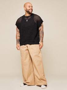 EASEVO Maglione smanicato casual da uomo oversize, a girocollo, in maglia nera, con spalle cadenti, adatto per l'autunno e l'inverno