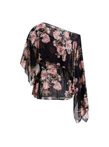 Ellevyn Women's Fashion Elegant Asymmetric Neck One Shoulder Cinched Waist Chiffon Floral Print Blouse, Suitable For Commuting, Outings And Daily Wear Teacher For Women Country Women Beach Vacation - Multicolor - View 3