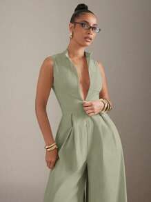 Hauture Extreme Wide Leg Zip Front Sleeveless Jumpsuit - Mint Green - View 5