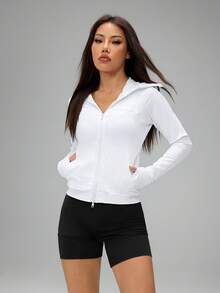 SHEIN PETITE 女士薄款长袖外套，秋冬夏季时尚单品 - 白色 - 查看 9
