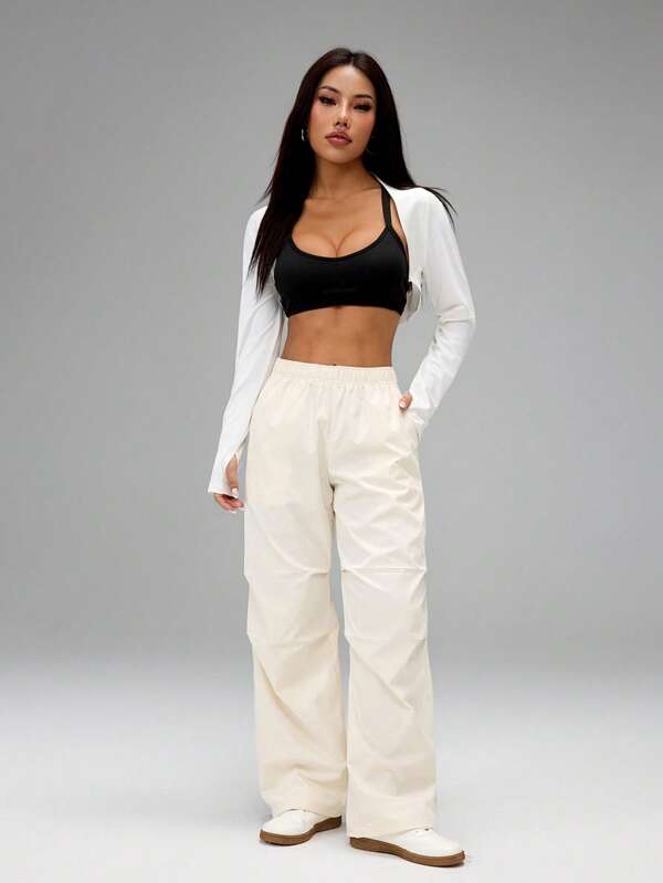 SHEIN PETITE Women's Casual Plain Color Pants, Ice Cool & Breathable,Suitable For Summer