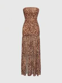 ROMWE Grunge Punk Summer Graduation Prom Leopard Print Split Front Long Maxi Dress For Women,Cheetah Print Dress - Multicolor - View 1