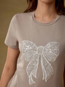 MOTF PREMIUM CAMISETA CON DETALLES DE PERLAS FALSAS Y RHINESTONES - Gris - Ver 2