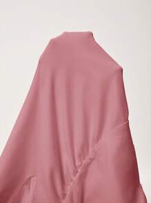 SHEIN LUNE Plus Size Women's Solid Color Round Neck Casual Loose Short Sleeve Bodysuit Wedding Guest Dress Women Mother Day Summer Simple & Fashionable - Dusty Pink - View 3