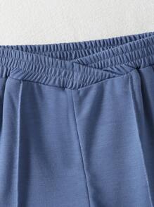 Genkimix Kids 少女纯色松紧腰牙签条纹阔腿裤 - 霧霾藍 - 查看 6