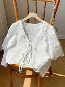 Comfortcana Áo sơ mi nữ tay ngắn trơn, thời trang cho mùa hè - trắng - Xem 7