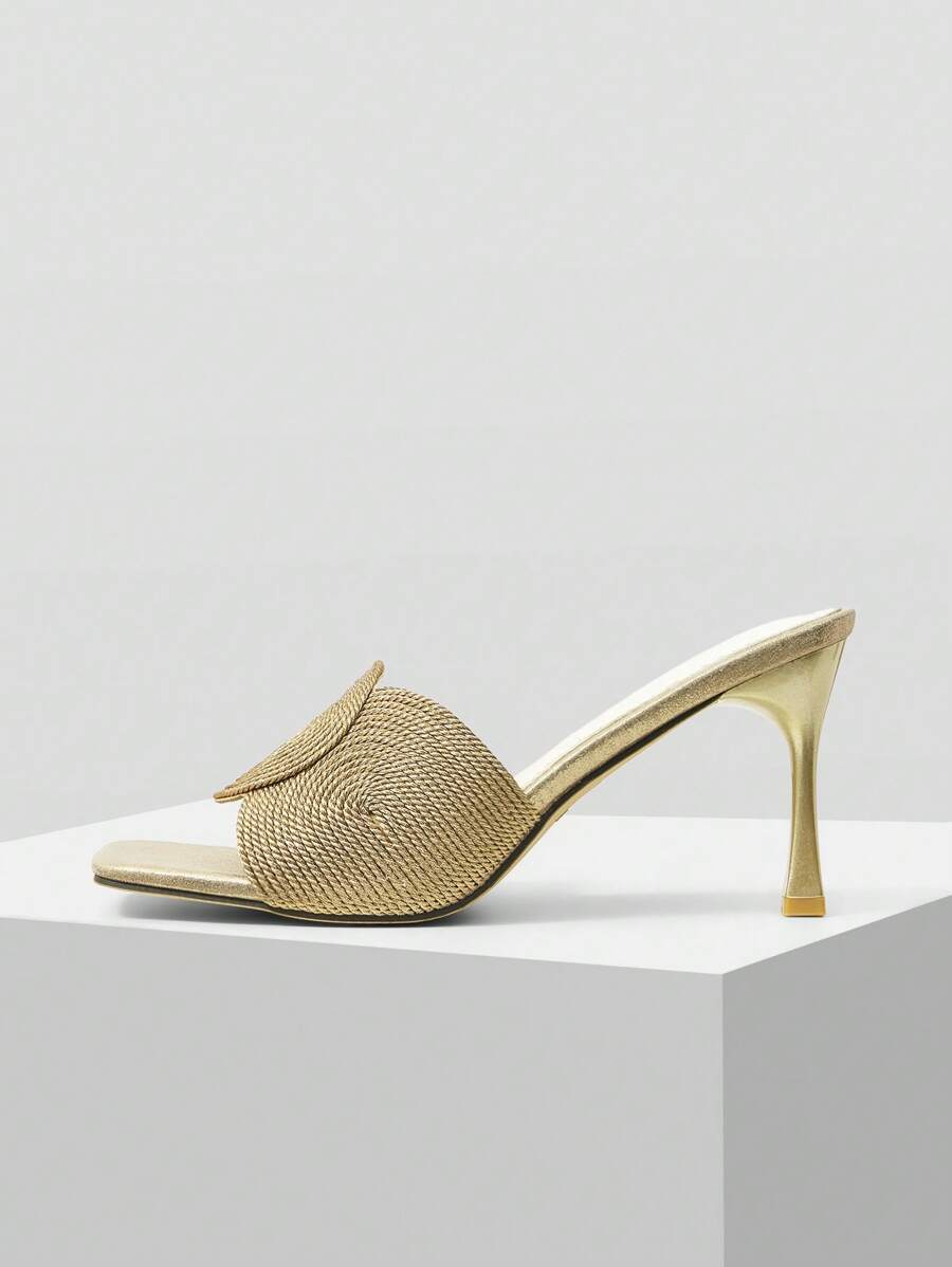 MOTF PREMIUM PU LEATHER SQUARE TOE HEELED SANDALS FOR CHRISTMAS - Gold - View 1