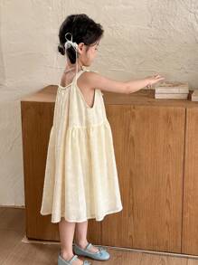 SHEIN 女童韩版/日系公主风黄色提花无袖连衣裙 - 彩色 - 查看 3