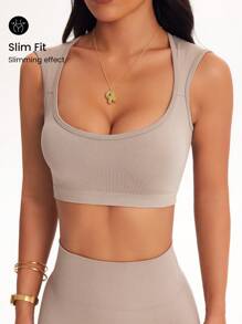 Easithlete 女士纯色圆领短款上衣和裤子瑜伽运动套装，无缝