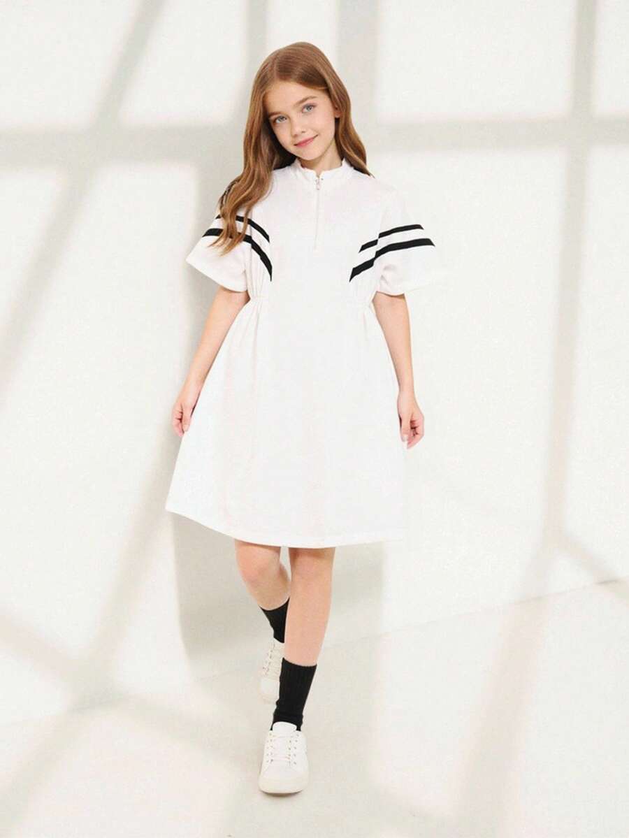 Explorewe Girl's Casual Minimalist Dress, Highlighting Youthful Vitality And Pure Beauty. Suitable For Daily Wear, Gatherings, Parties, Outings And More - White - View 1