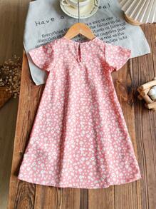 SHEIN Baby Mädchen locker sitzender Rundhals-Nachthemd mit Spitzenbesatz und Blümchenmuster, lässiger Sommerstil