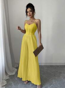 Elenzga Women's Fashion Ruched Camisole Jumpsuit, Spring/Summer - Yellow - View 4