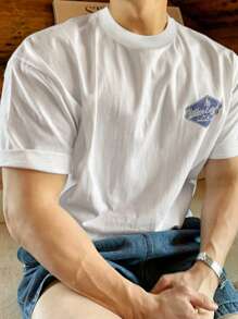 DAZY Men's Casual Short Sleeve T-Shirt With Letter Print, Summer - White - View 6