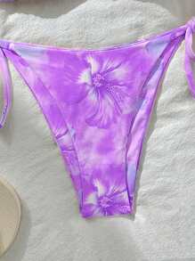 Swim Vcay Conjunto de bikini con top de atar cuello halter y estampado aleatorio, sexy para verano