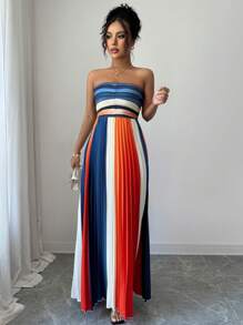 Elenzga 优雅露肩褶饰腰部设计女式连衣裙