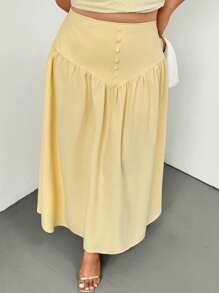 Firerie Neue Große Größen lässige & vielseitige hellgelbe Faux-Leinen ausgestellter Rock, elegant für Sommer, Urlaub, Boho, geeignet für Valentinstag, Konzerte, Aufführungen, Dates, formelle Bankette, Partys, Hochzeiten, sexy, schick, Pendeln, Schulanfang, Urlaub, Strand, romantisch, Büro-Lady, Meerjungfrau-Stil, Geburtstagsparty