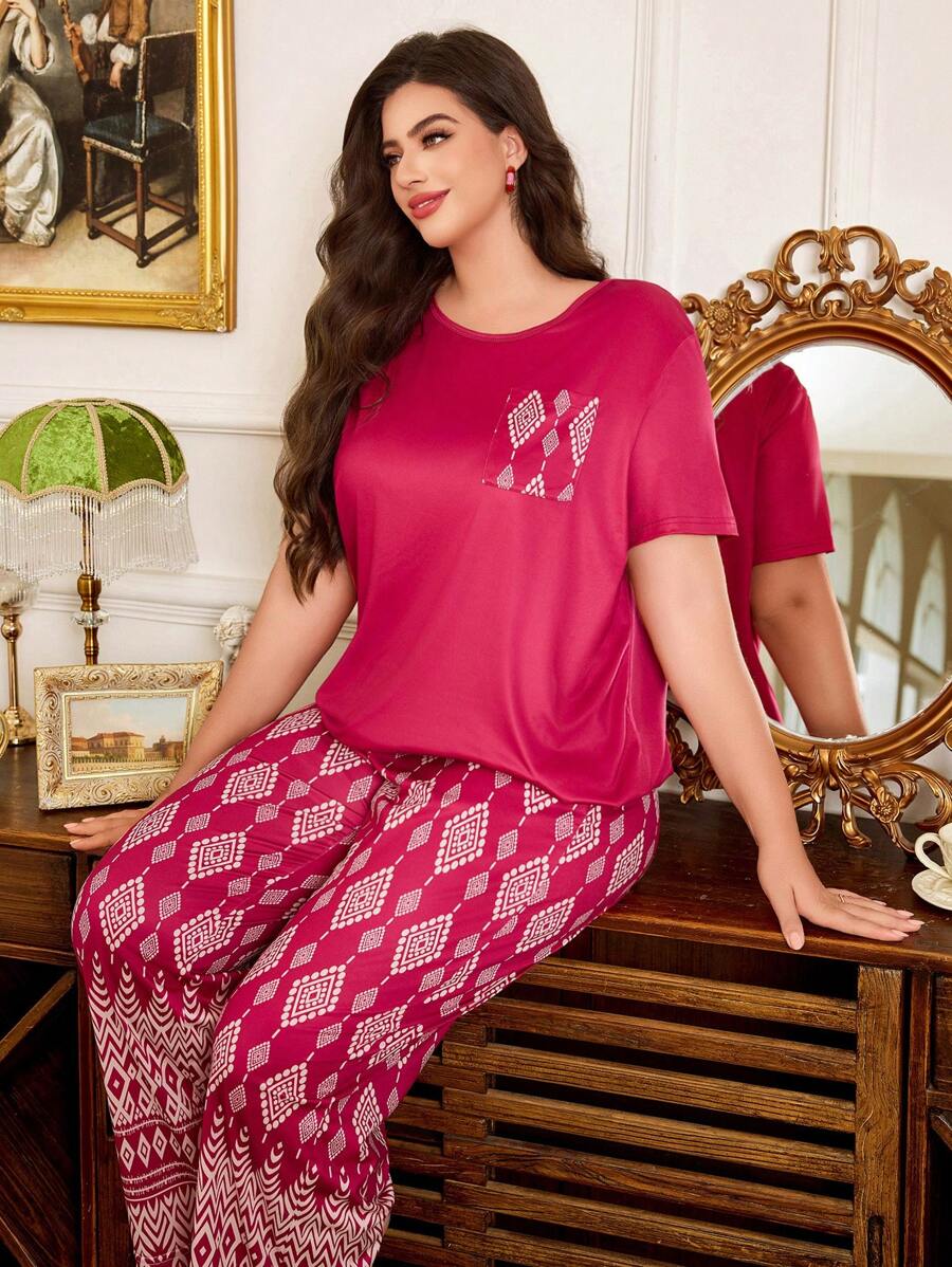 Trezura 中东风格优雅印花大码睡衣套装 - 彩色 - 查看 1