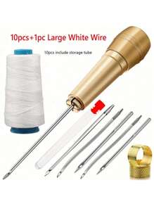 皮革缝纫套件带DIY铜柄锥子，适用于皮革、帆布、帐篷和鞋子修补（针和盒颜色随机） - 彩色 - 查看 5