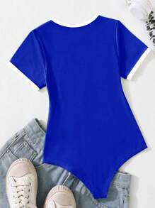 SHEIN Tween Girls Casual Streetwear Letter Print Contrast Color Jumpsuit