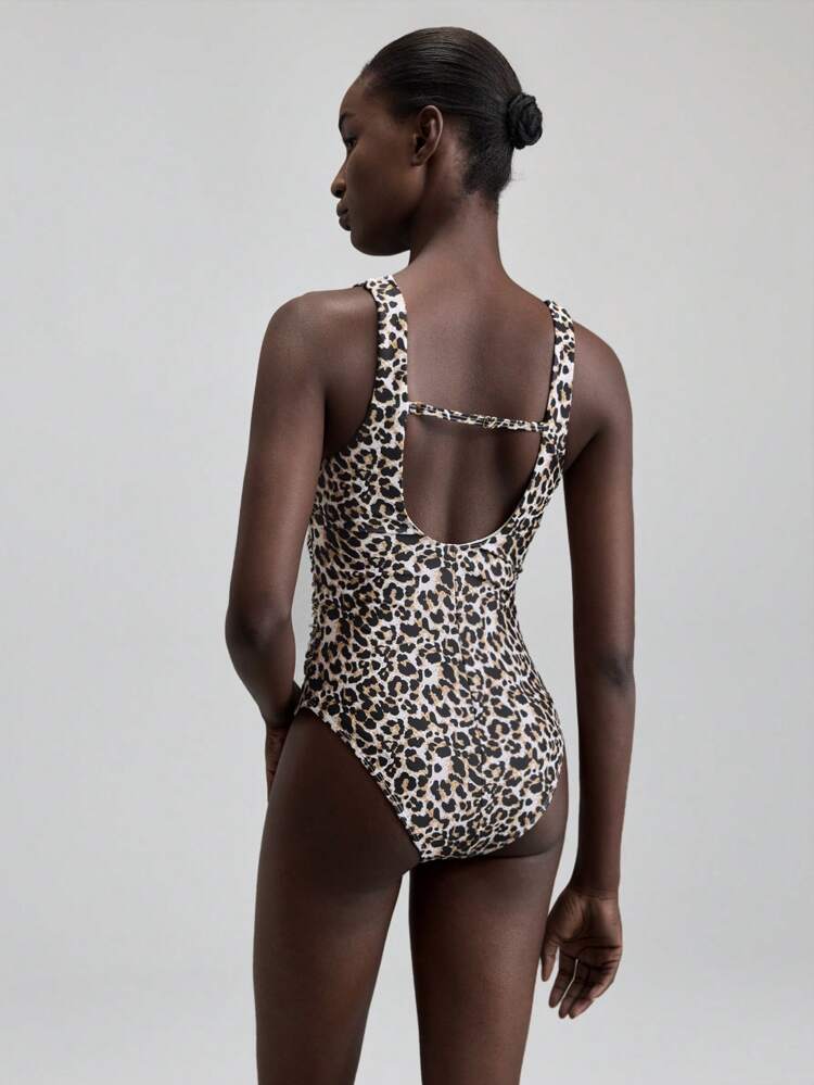 2025 Women's Leopard Print One-Piece Swimsuit,Cute Summer Beachwear For Tan,Minimalist Independence Day Vacation Style Fitted Cut Swimwear Night