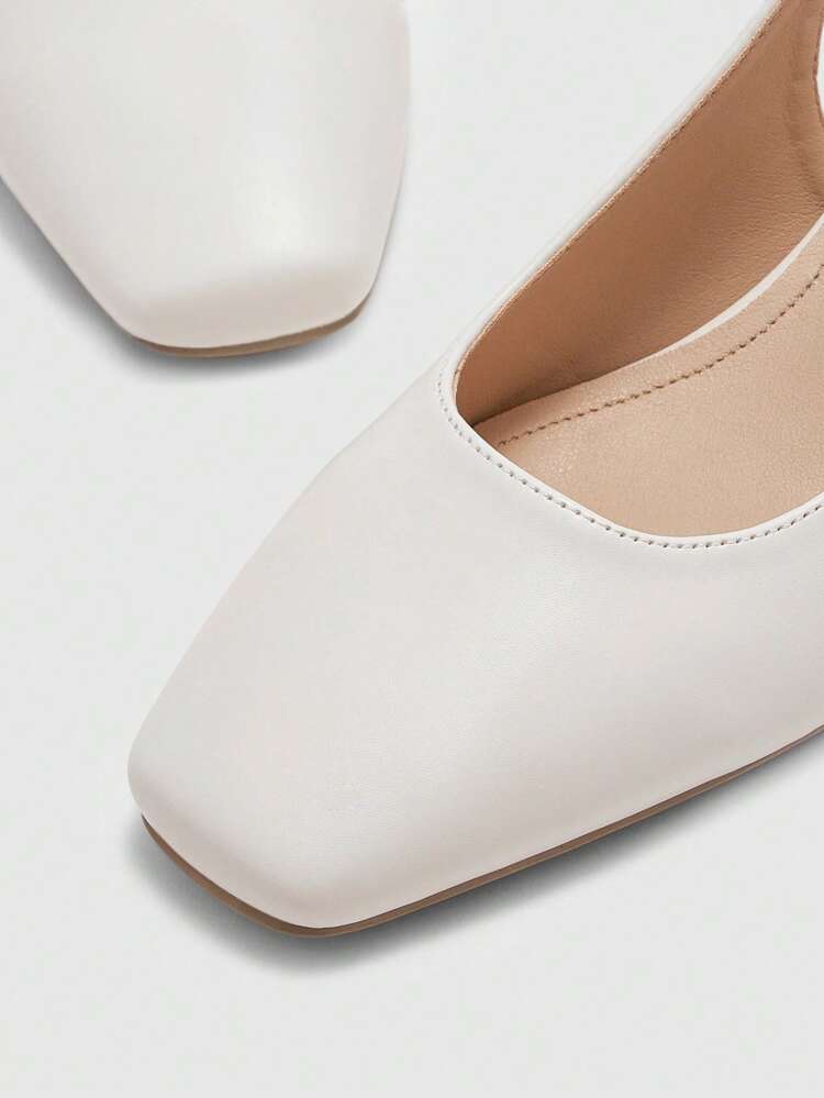 CUCCOO BIZCHIC Women's Classic Slingback Flats With Ankle Strap, Beige PU Leather Low Block Heel Shoes For Work, Date, Party, Holiday, Everyday For Christmas Spring Shoes