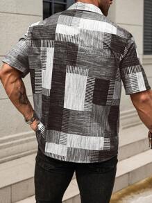 Manfinity Homme Plus Size Men's All-Over Print Button Front Short Sleeve Shirt For Summer - Multicolor - View 2
