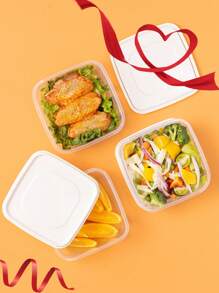 SHEIN Basic living 3 piezas Contenedor de almacenamiento de comida 720ml almacenamiento de alimentos minimalista transparente para cocina - Blanco - Ver 3