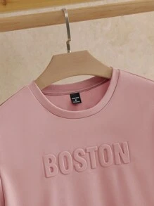 Manfinity VCAY Men Letter Embossed Tee, Summer - Dusty Pink - View 5