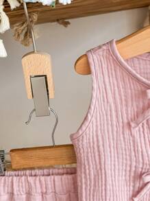 SHEIN Vintaside Kids Baby Mädchen einfaches Set aus Baumwoll-Chiffon-Top mit Schleife und langer Hose, Frühling/Sommer