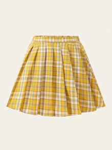 Tween Girl Yellow Plaid Skirt, Versatile And Casual American College Style For Daily Wear 2025 Back-To-School Season Kids College Outfits And Campus Sportswear - Yellow - View 1