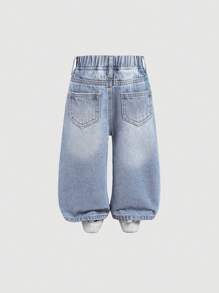 SHEIN Toddler Girls Casual Basic Cute Blue Loose Wide-Leg Jeans, Infant & Baby Girl Autumn Winter Denim Pants,Fleece And Thicken Clothing