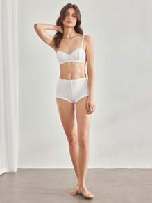 Ocili Leisure Comfort Rib Cotton Wireless Cup-Less Bralette And High Waist Short Panty Set For Women - White - View 7