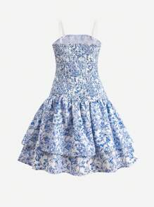 Tween Girls Loose Casual Stripe Strap Side Ruffle Hem A-Line Dress